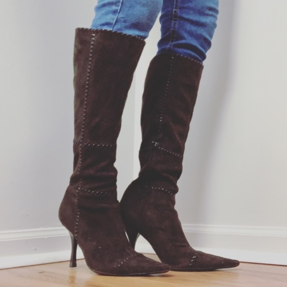 BCBG Mid-Calf Suede Heeled Boots